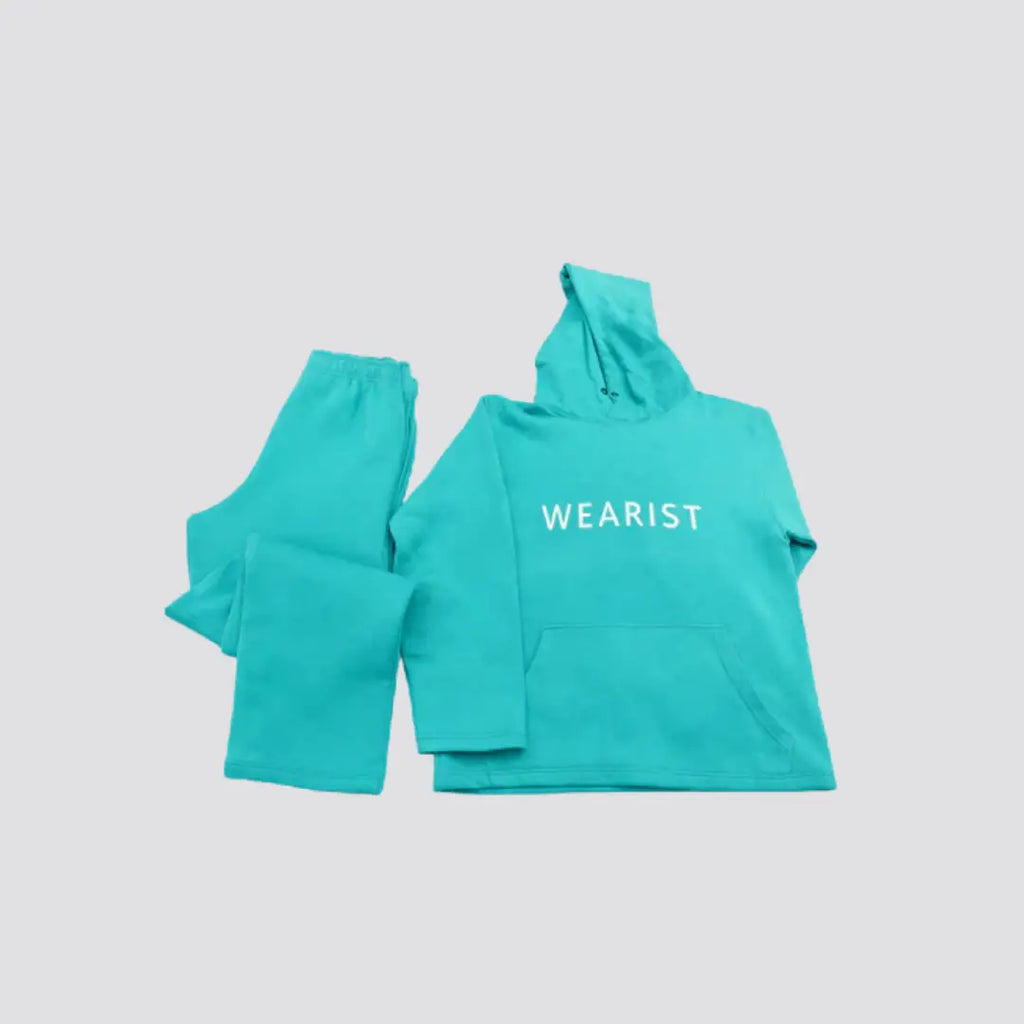 Elovery Women’s Sea Green Hoodie & Jogger Set – Premium Cotton Fleece Loungewear
