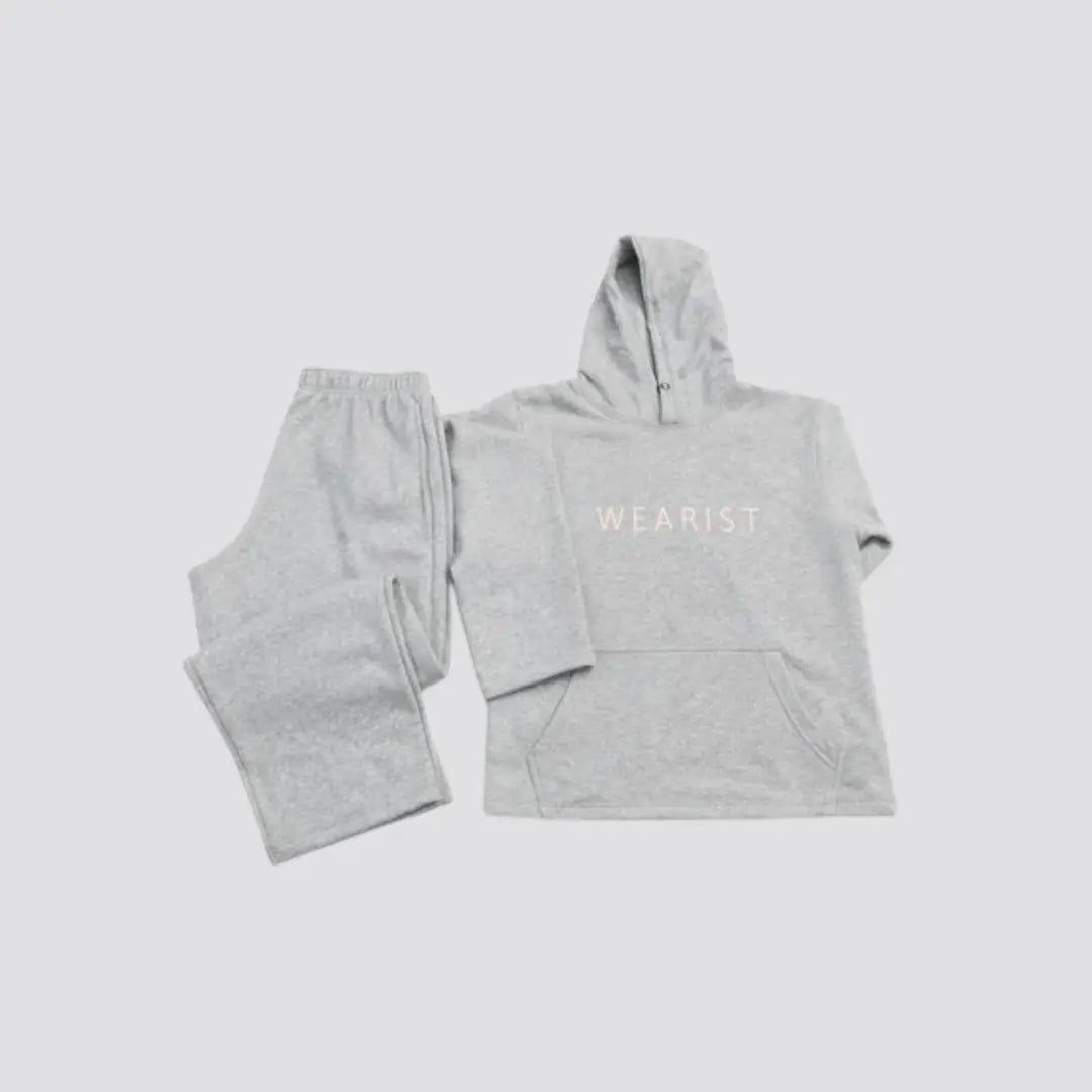Elovery Women’s Grey Hoodie & Jogger Set – Premium Cotton Fleece Loungewear