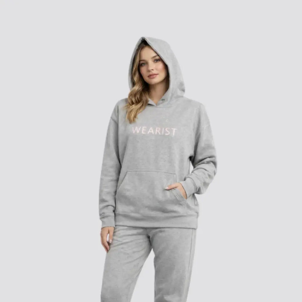 Elovery Women’s Grey Hoodie & Jogger Set – Premium Cotton Fleece Loungewear