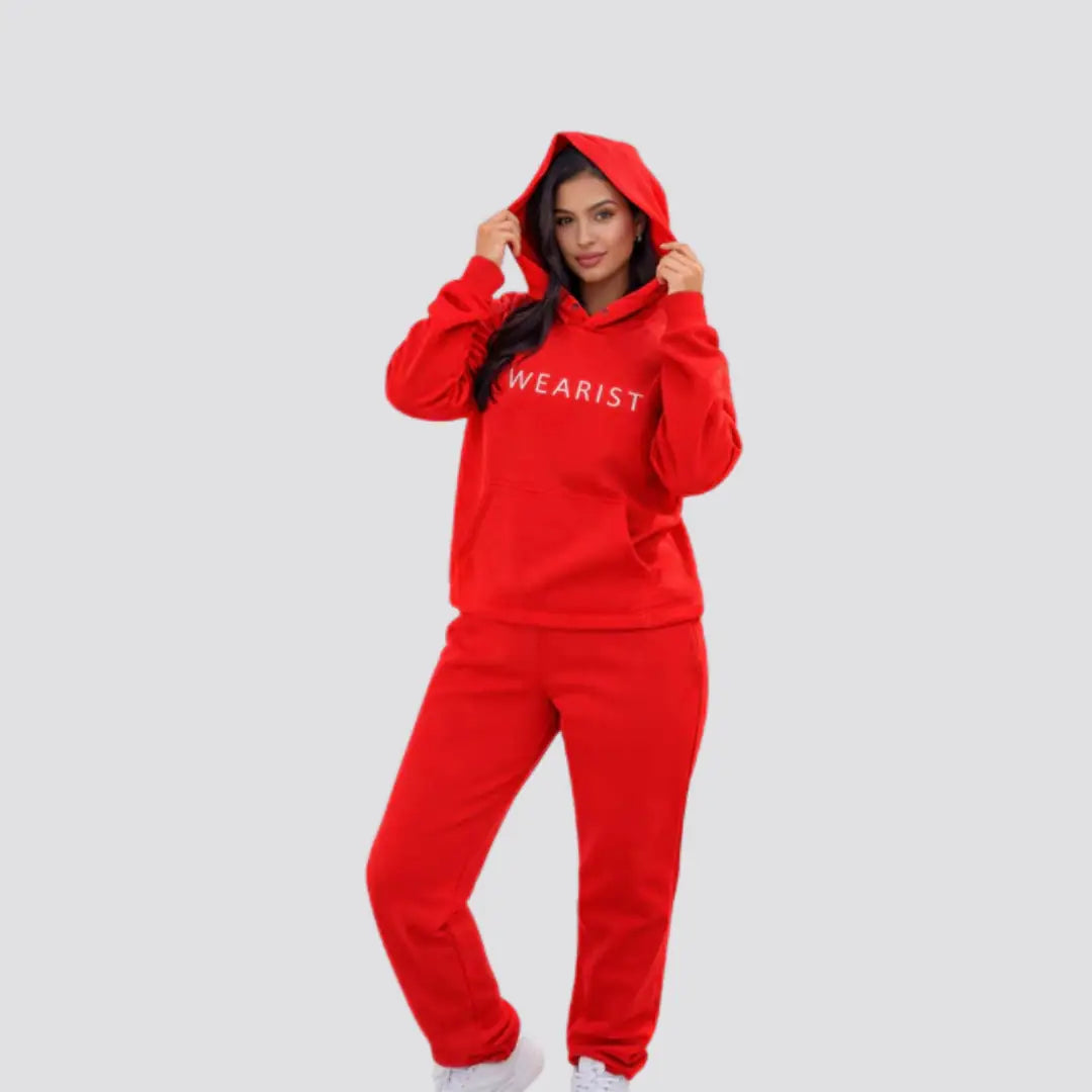 Elovery Women’s Red Hoodie & Jogger Set – Premium Cotton Fleece Loungewear