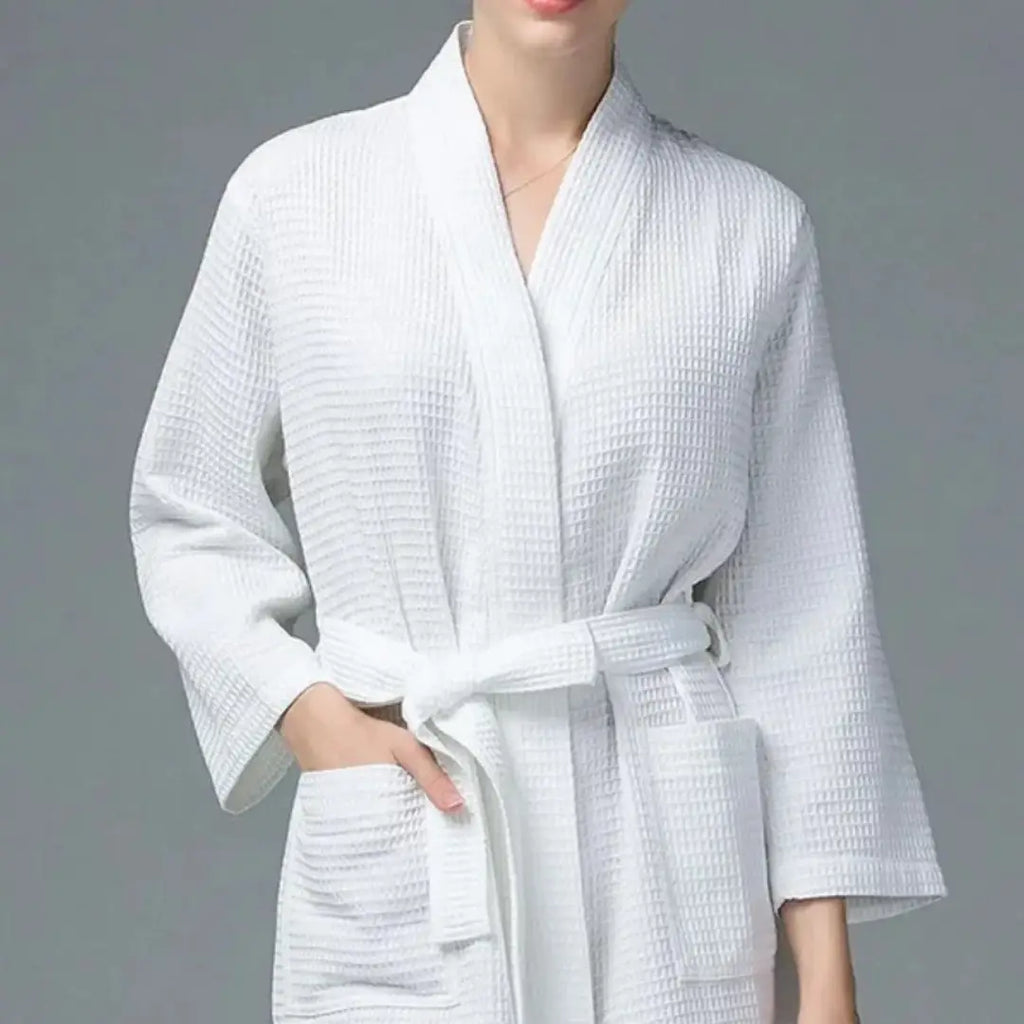 Cotton Waffle Weave Bathrobe – 200 Thread Count Soft & Absorbent Spa Robe